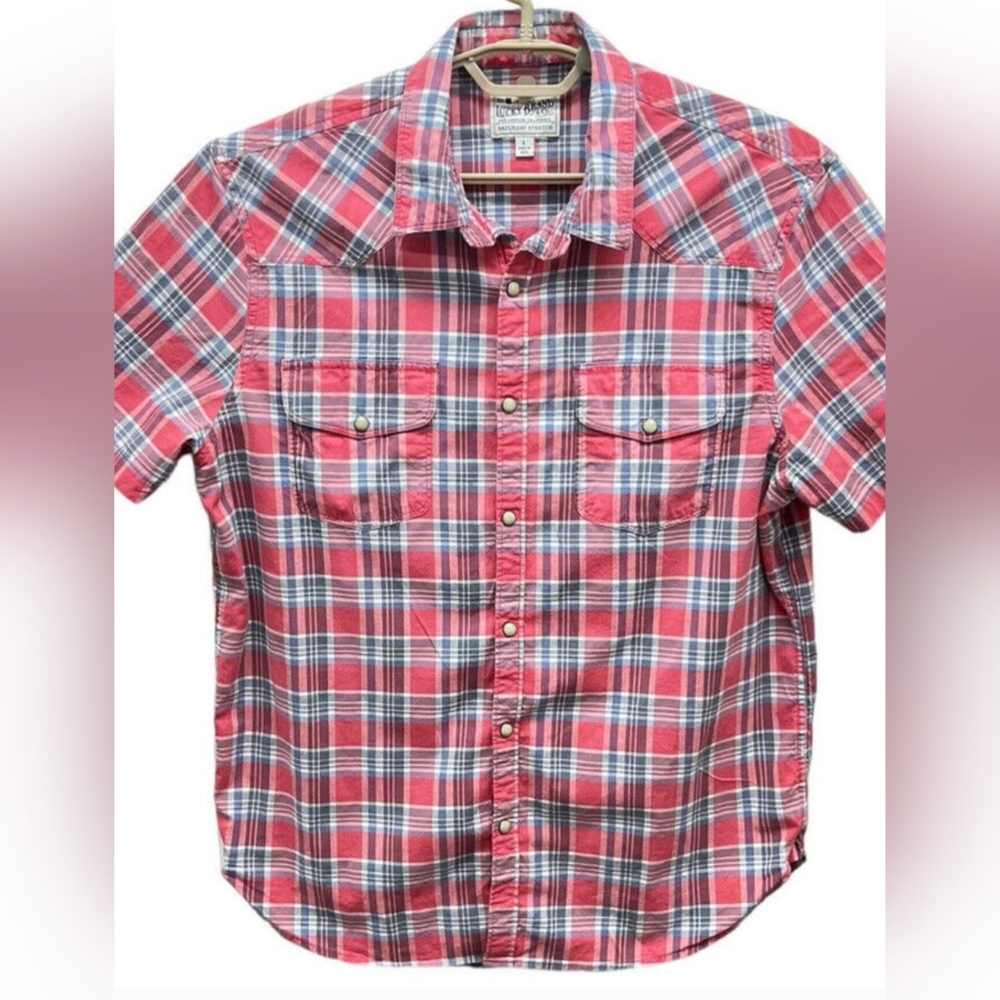 Men's Lucky Brand Short Sleeve Plaid Western Shirt Saturday Stretch Size XXL